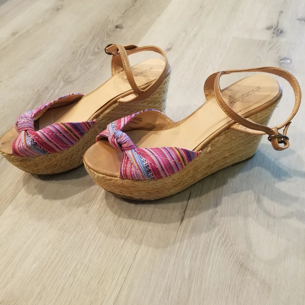 Xhilaration Twyla Espadrille Jute Wedge Heels Sandals Sz 7.5 Y2K